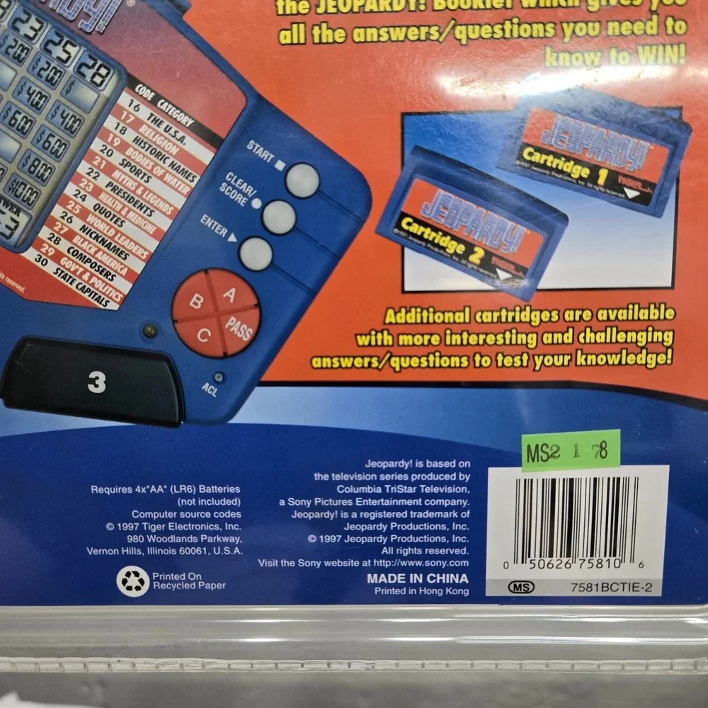Jeopardy Handheld Electronic LCD Game Tiger Electronics 1997 W/ Cartridges- NEW